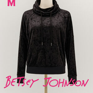 Betsey Johnson Crushed Velvet Funnel Neck Pullover Black Size M Cozy Loungewear
